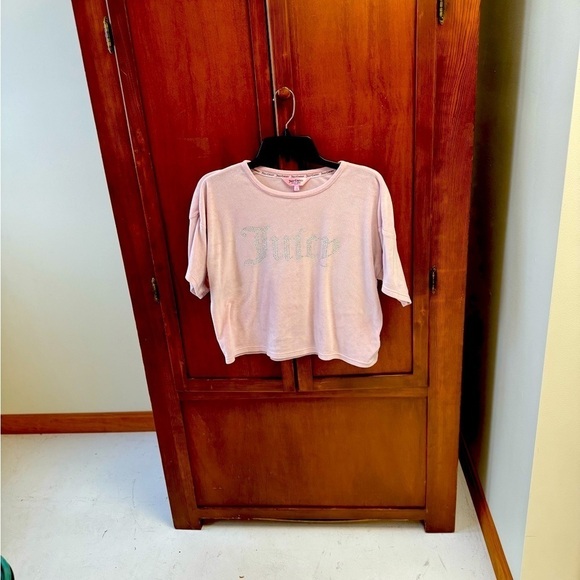 Juicy Couture Tops - Juicy Couture jeweled pink velour crop top large